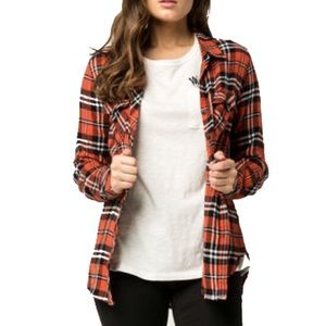 womens orange and white plaid shirt